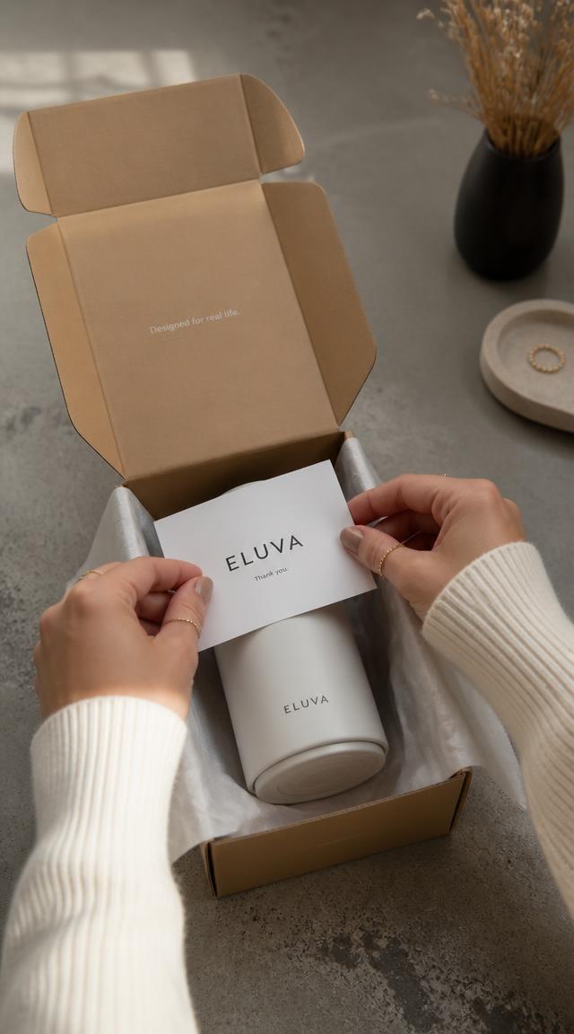 UGC-style advertising frame: close-up product unboxing